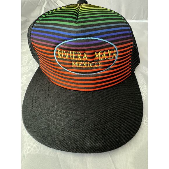 Vintage Style Mesh Embroidered Trucker Hat Riviera Maya Mexico SnapBack - Picture 1 of 5